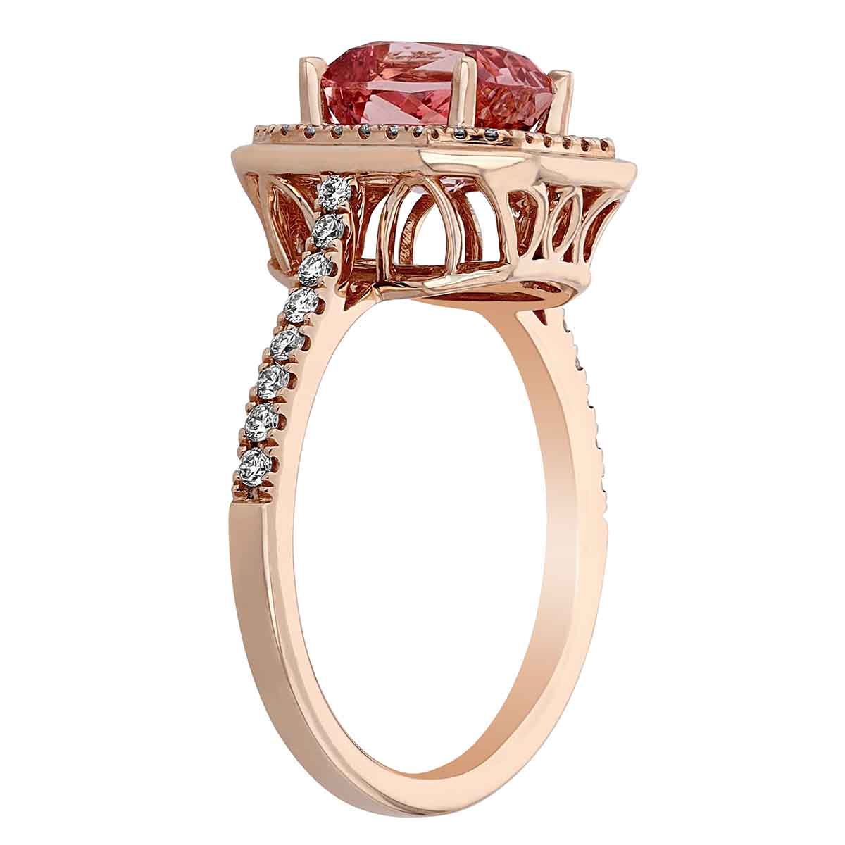Cushion Lotus Garnet Ring with Open Diamond Octagon Halo in Rose Gold