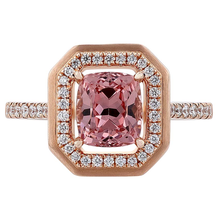 Cushion Lotus Garnet Ring with Open Diamond Octagon Halo in Rose Gold