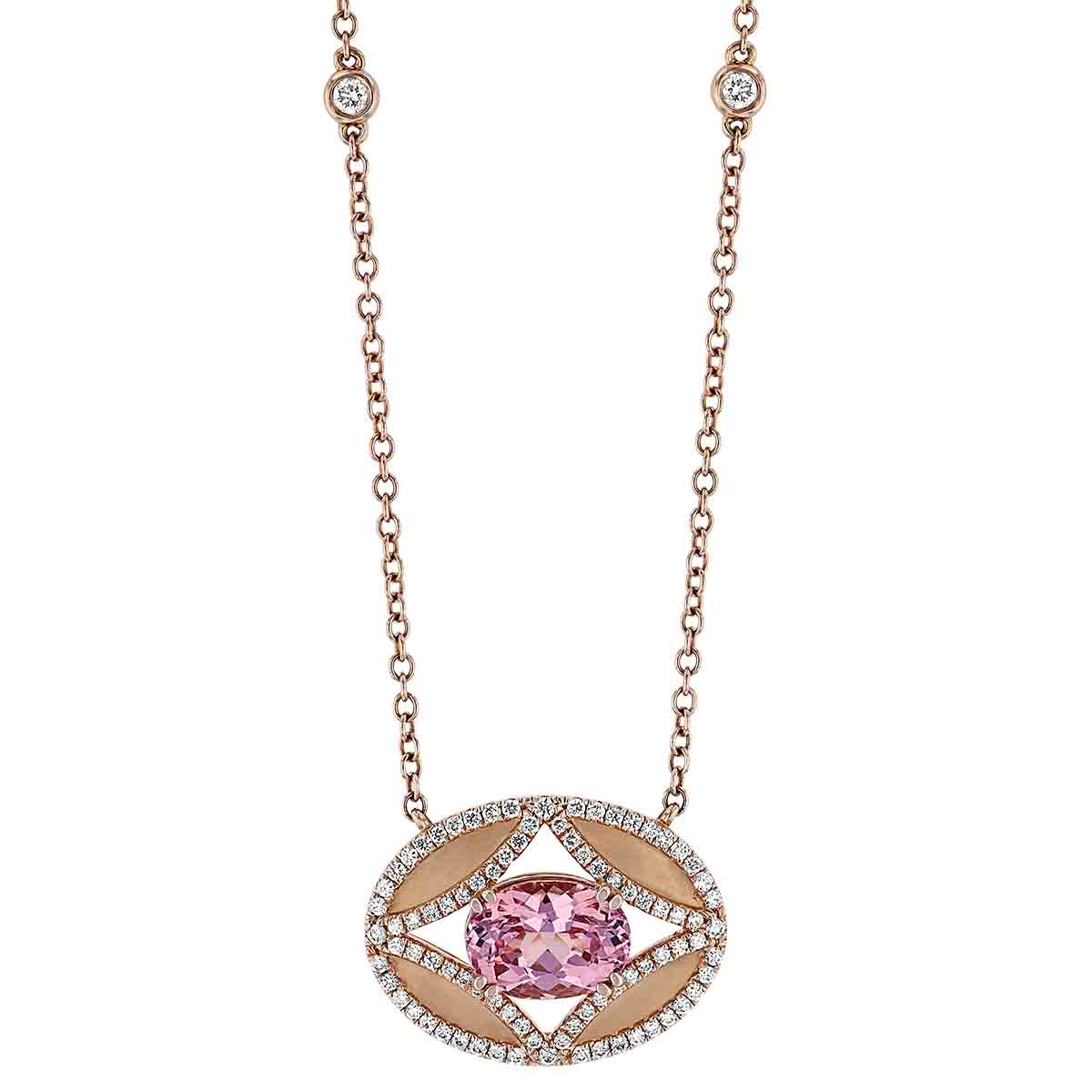 Oval Lotus Garnet Pendant with 4 Point Star Cutout & Diamonds in Rose Gold, 18