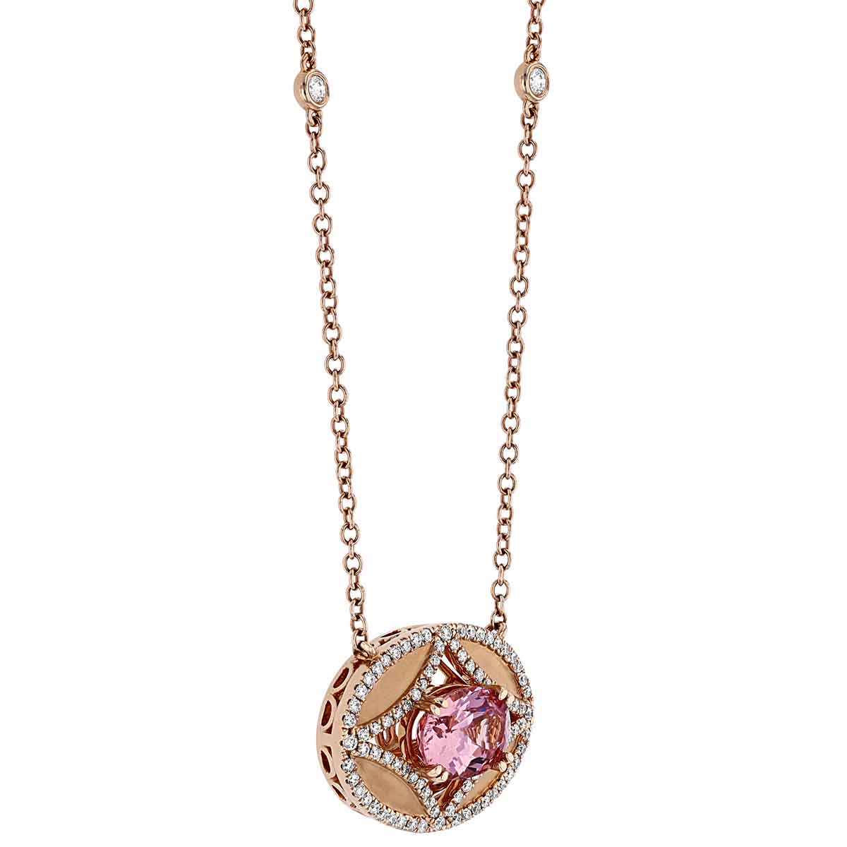 Oval Lotus Garnet Pendant with 4 Point Star Cutout & Diamonds in Rose Gold, 18