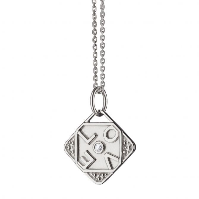 Monica Rich Kosann Mini Love Pendant with White Sapphire in Sterling Silver, 18"