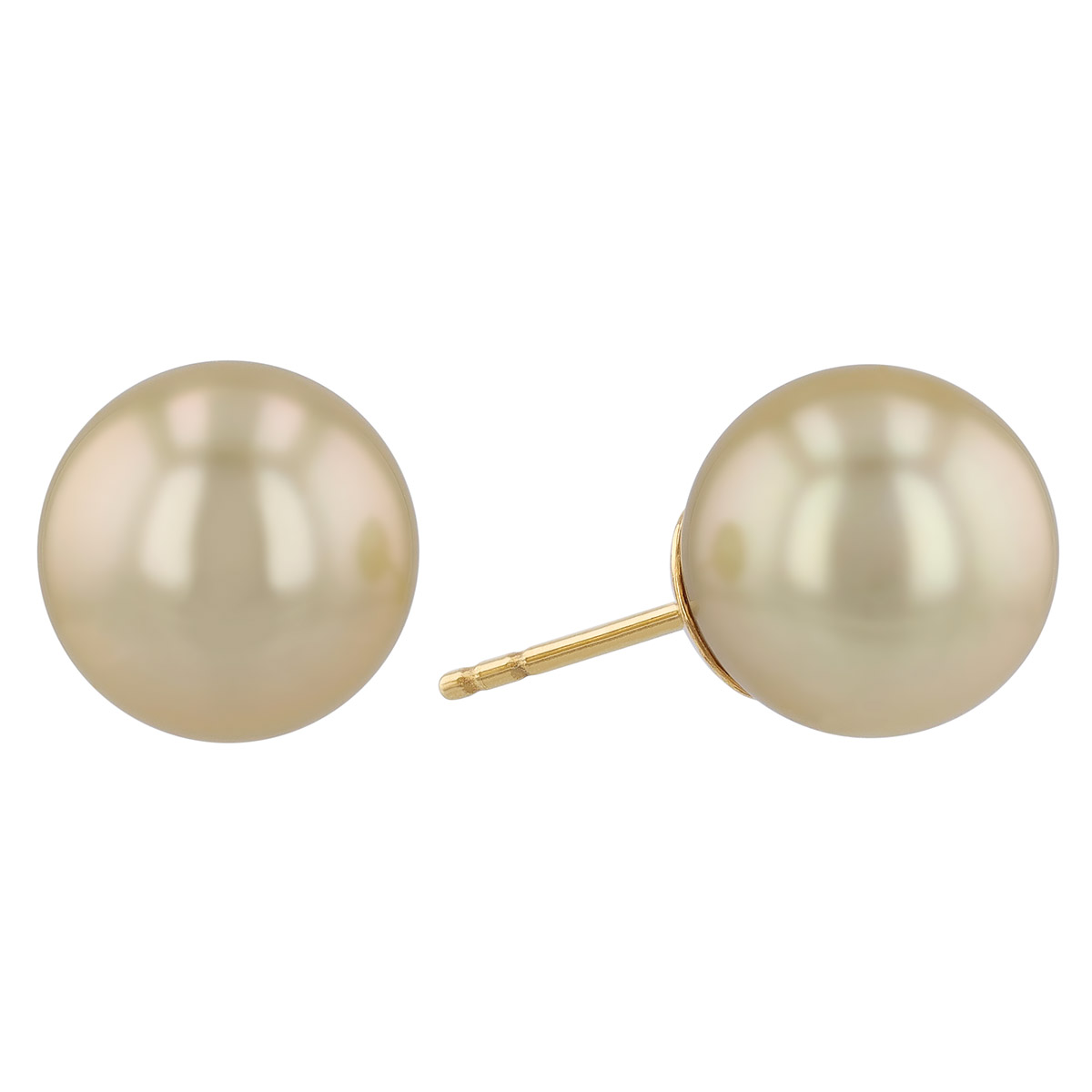 TARA Pearls Golden South Sea Cultured Pearl Stud Earrings in Yellow Gold, 10x11 mm