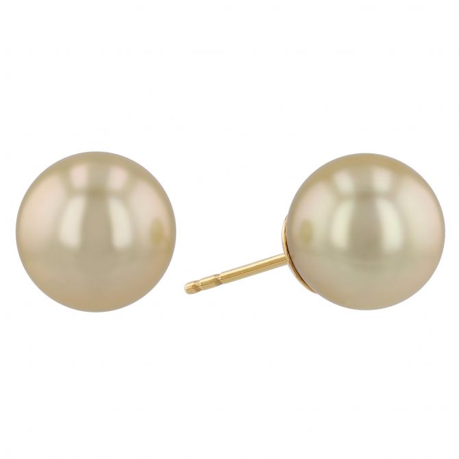 TARA Pearls Golden South Sea Cultured Pearl Stud Earrings in Yellow Gold, 10x11 mm