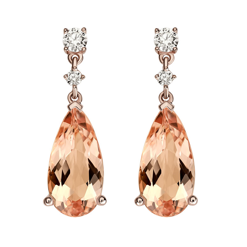 Pear Shaped Morganite & Diamond Drop Earrings in Rose Gold