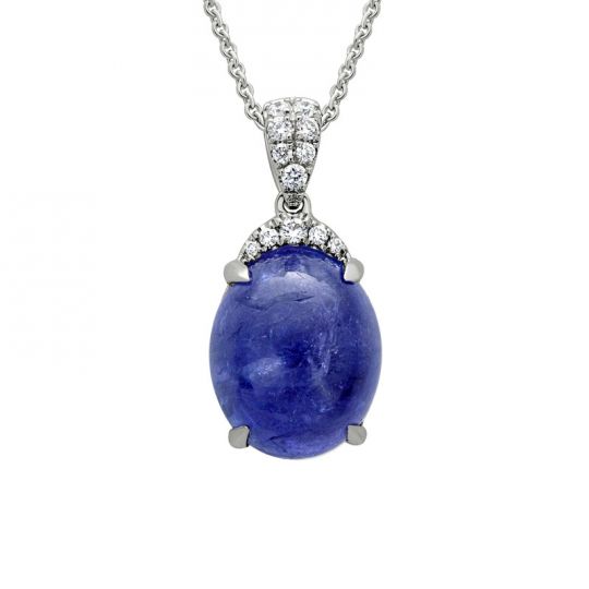 Oval Tanzanite Cabochon Diamond Pendant In White Gold 18 Borsheims - Tanzanite Pendant White Gold