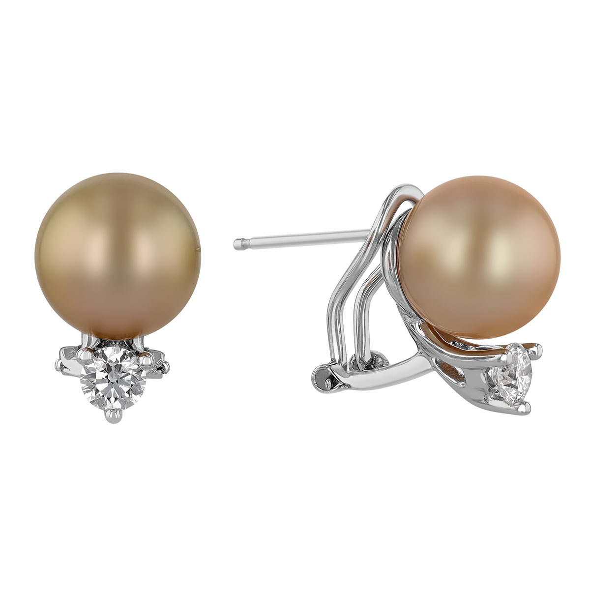 TARA Pearls Golden South Sea Cultured Pearl & Diamond Omega Stud Earrings in White Gold