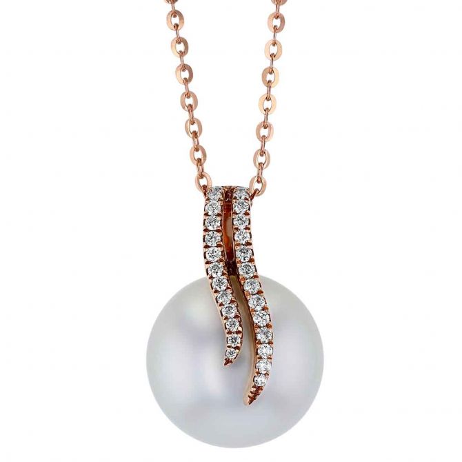 TARA Pearls Oscar South Sea Cultured Pearl & Diamond Pave Bail Pendant in Rose Gold, 18"