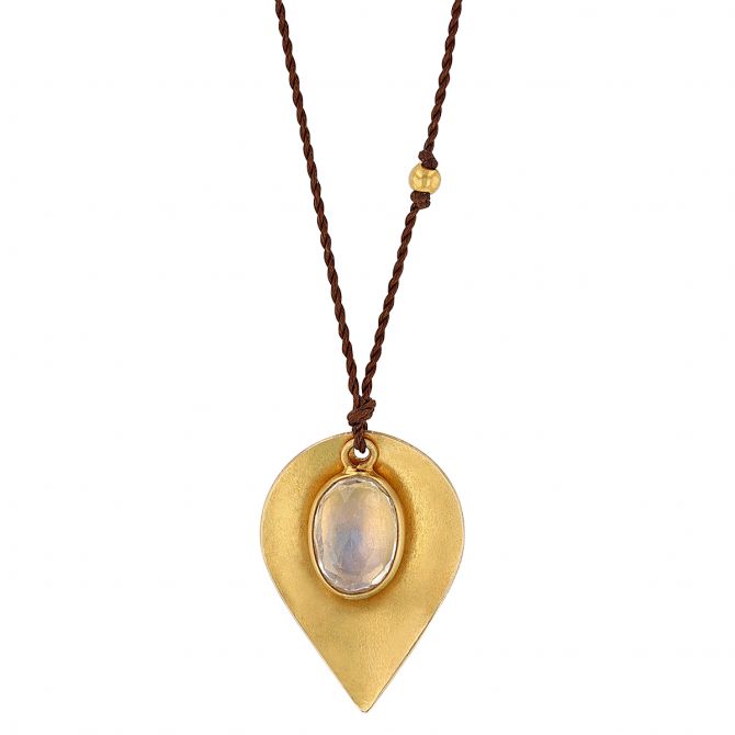 Margaret Solow Yellow Gold Teardrop & Moonstone Dangle Cord Pendant, 17"