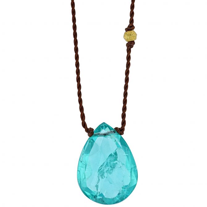 Margaret Solow Pear Shaped Apatite Cord Necklace in Yellow Gold, 17"