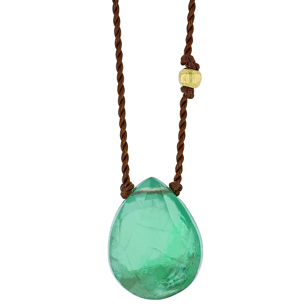 Margaret Solow Pear Shaped Emerald Cord Necklace in Yellow Gold, 16
