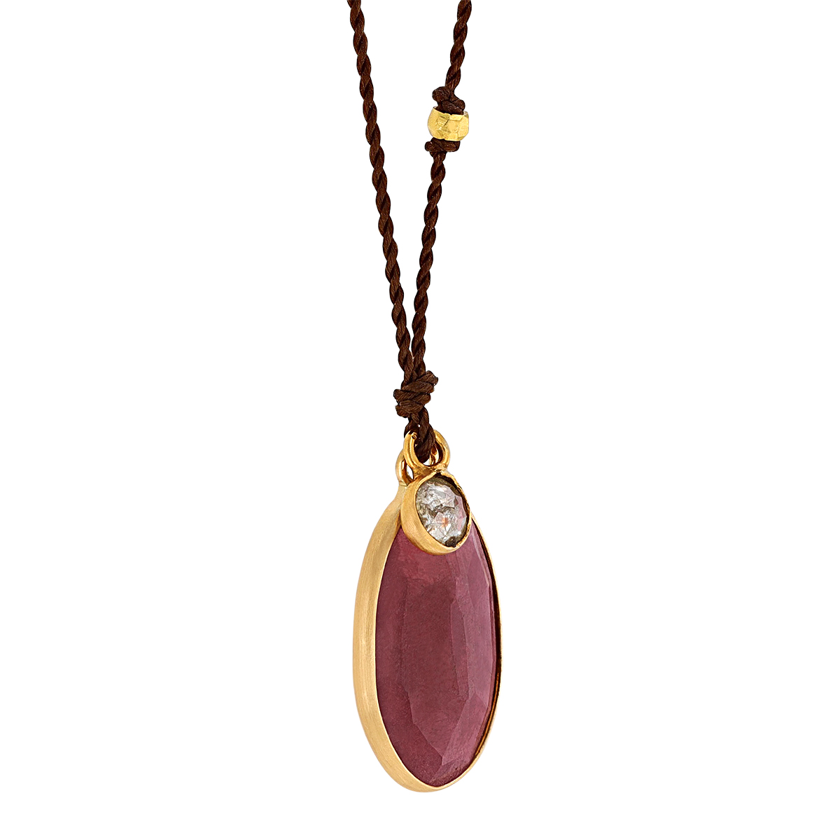 Margaret Solow Oval Tourmaline & Diamond Drop Cord Pendant in Yellow Gold, 16