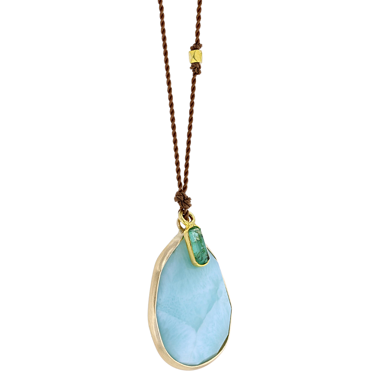 Margaret Solow Amazonite & Emerald Double Drop Cord Pendant in Yellow Gold, 18
