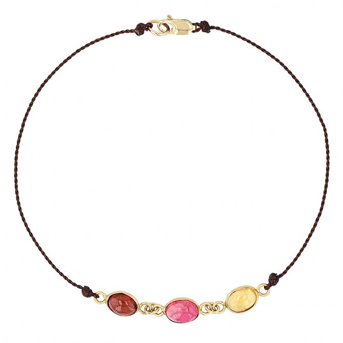 Margaret Solow Tourmaline  Bezel Set Cord Bracelet in Yellow Gold, 7"