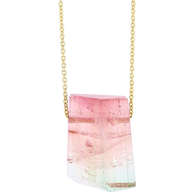 Margaret Solow Rough Cut Watermelon Tourmaline Necklace in Yellow Gold, 18"