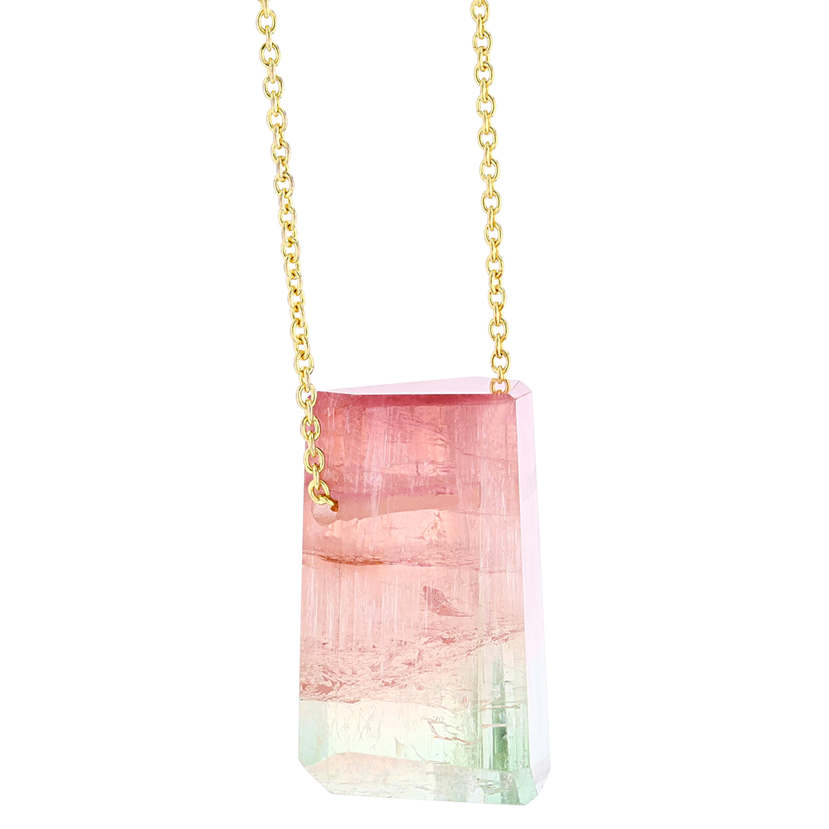 Margaret Solow Rough Cut Watermelon Tourmaline Necklace in Yellow Gold, 18