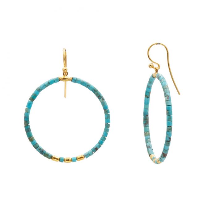 Turquoise & gold beaded hoop earrings