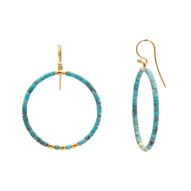 Gurhan Jet Set Turquoise & 24K Gold Bead Hoop Earrings, 35mm