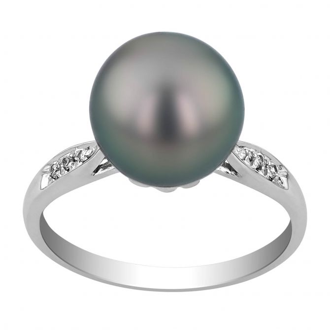 TARA Pearls Tahitian South Sea Cultured Pearl Ring with Diamond Accents in White Gold
