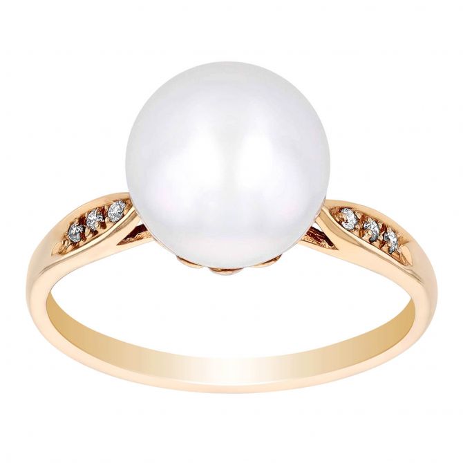 TARA Pearls White South Sea Cultured Pearl Ring with Diamond Accents in Yellow Gold