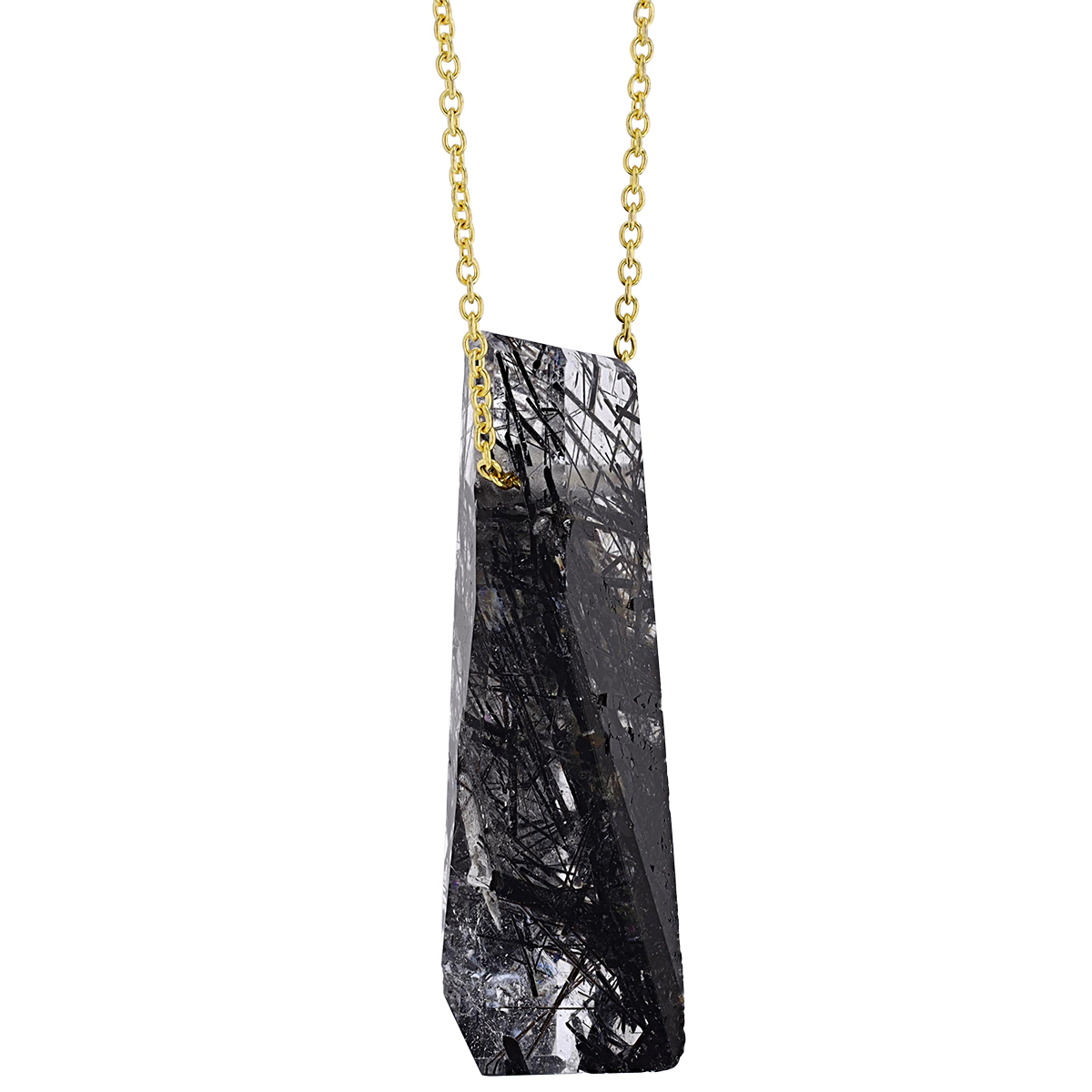 Margaret Solow Rough Cut Tourmalinated Quartz Necklace in Yellow Gold, 18