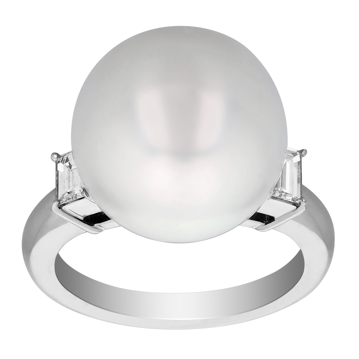 TARA Pearls White South Sea Cultured Pearl & Emerald Cut Diamond Ring in Platinum