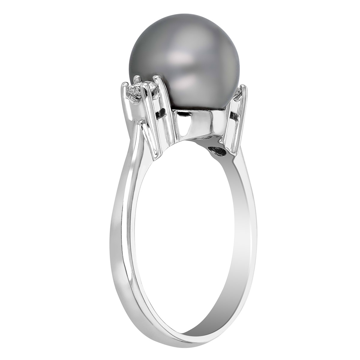TARA Pearls Tahitian South Sea Cultured Pearl & Diamond 3 Stone Ring in White Gold
