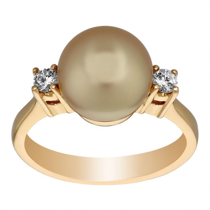 TARA Pearls Golden South Sea Cultured Pearl & Diamond Side Stone Ring in Yellow Gold