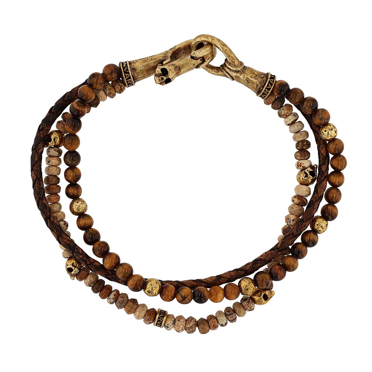 John Varvatos x GURHAN Skull Sterling Silver Multi-Strand Beaded Bracelet, Jasper