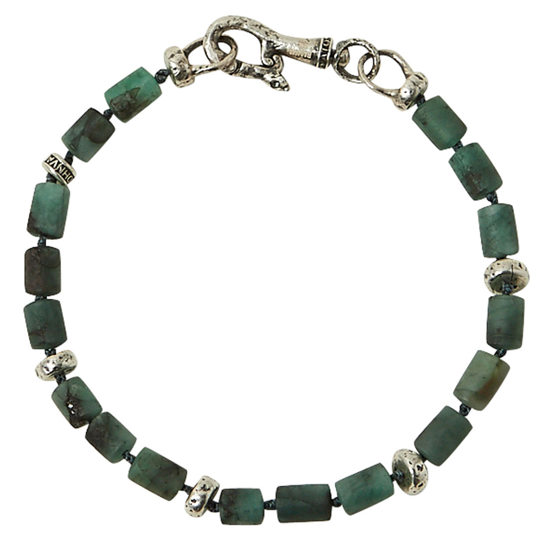 John Varvatos x GURHAN Barrel Sterling Silver Single Strand Beaded Bracelet, Emerald