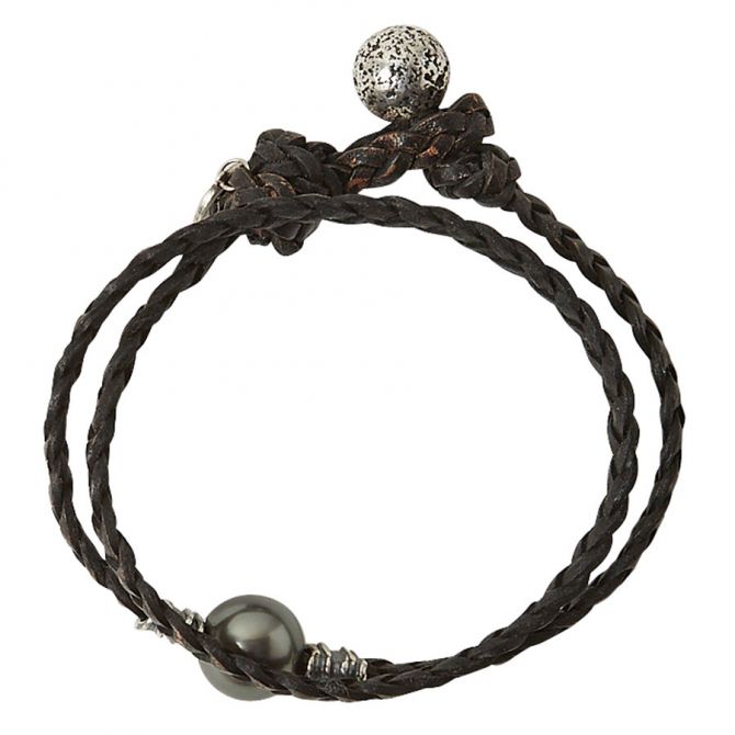 John Varvatos x GURHAN Braided Wrap Bracelet with Pearl, Leather and Sterling Silver