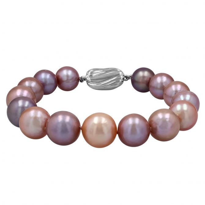 TARA Pearls Pastel Freshwater Cultured Pearl Bracelet with Textured Clasp in Sterling Silver