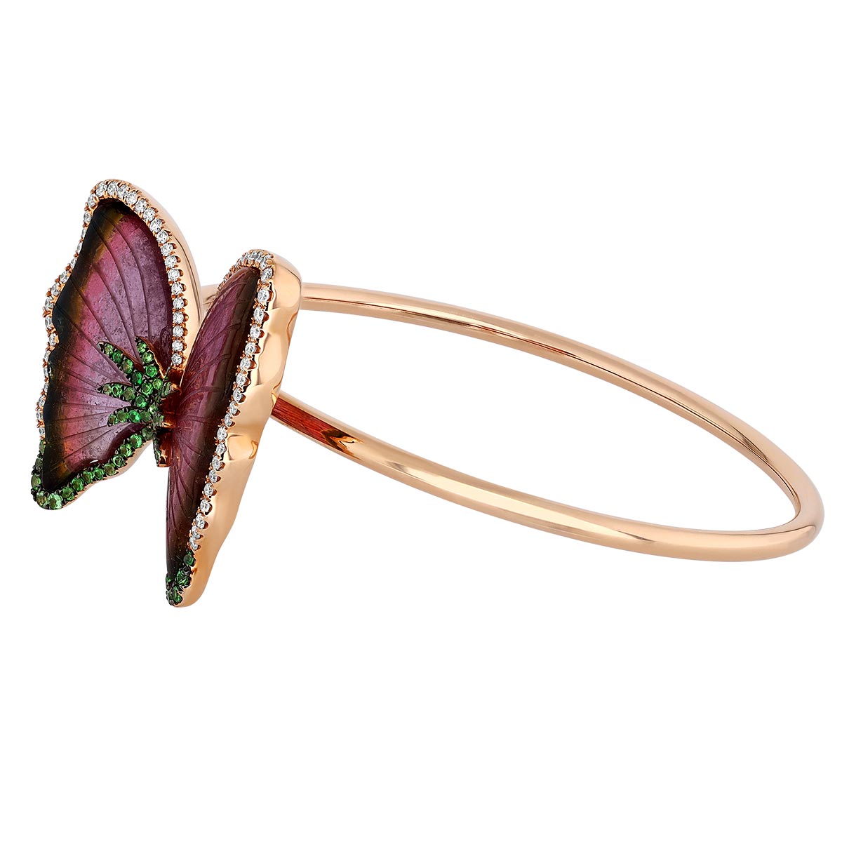 TARA Pearls Watermelon Tourmaline, Tsavorite Garnet, & Diamond Butterfly Cuff Bracelet in Rose Gold