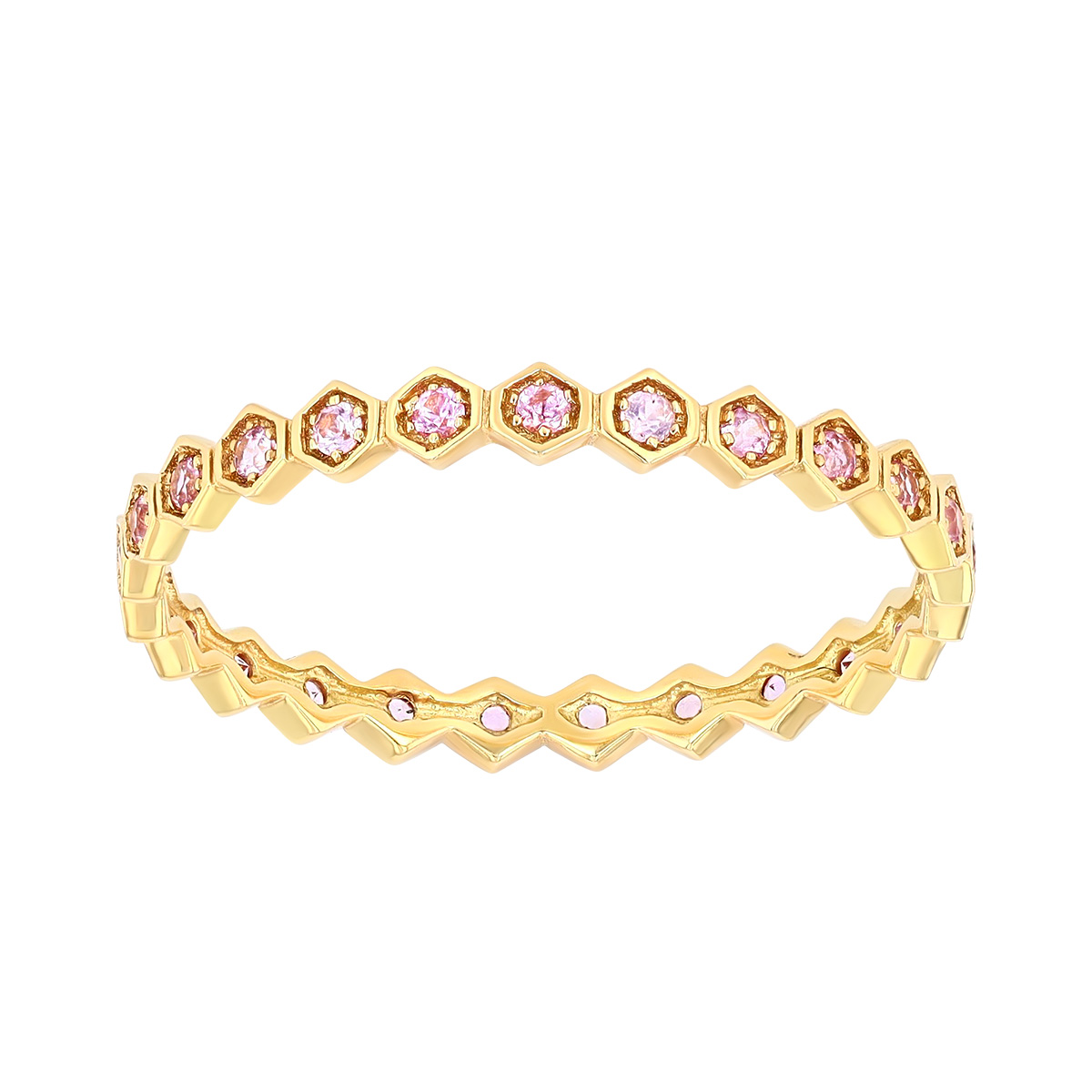Pattern Eternity TARA Pearls Pink Sapphire Hexagon Pattern Eternity Ring in Yellow Gold ...