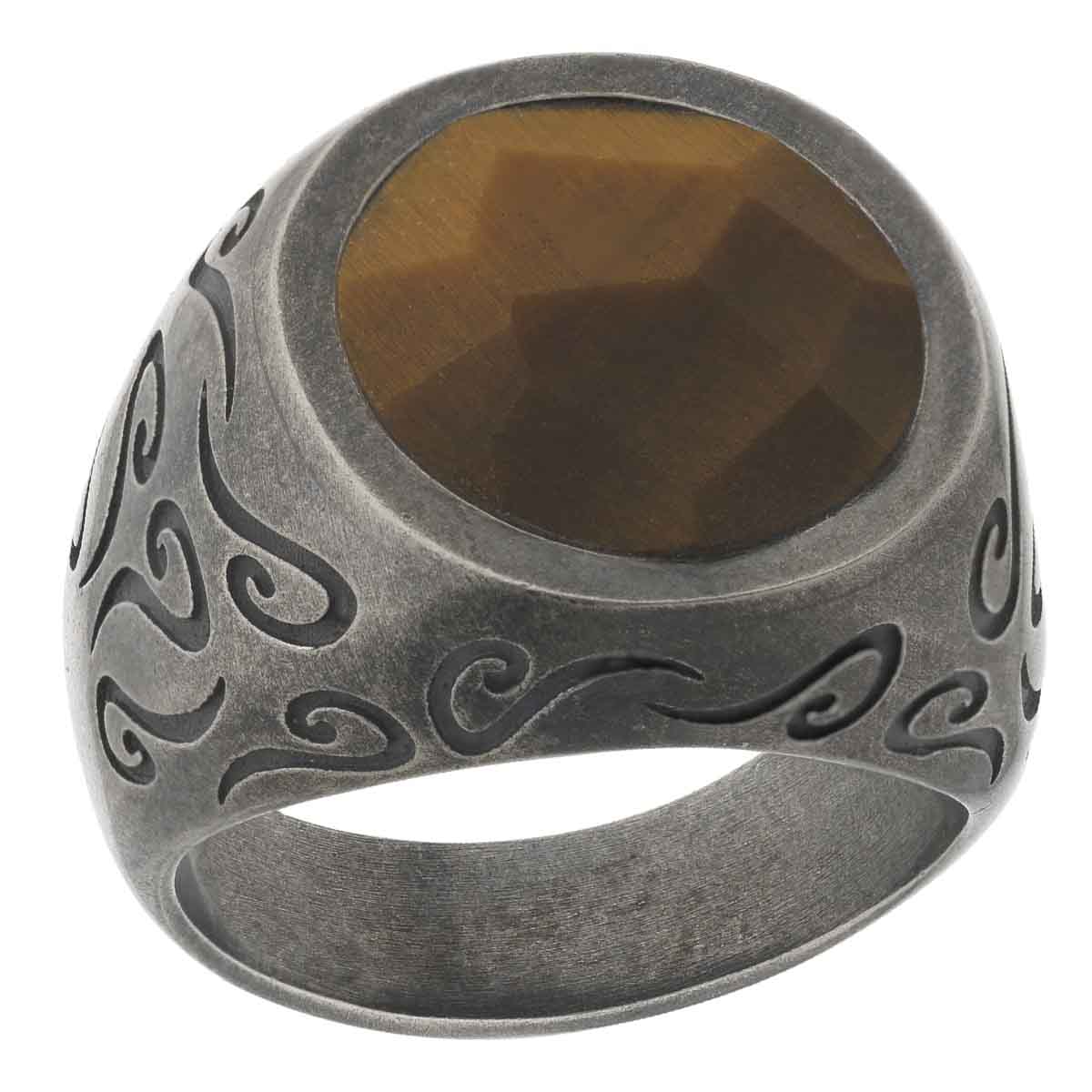 Marco Dal Maso Ara Engraved Silver Ring with Round Tiger's Eye Stone