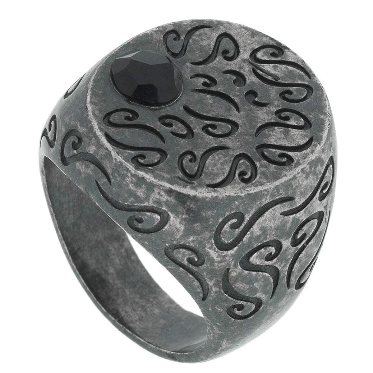 Marco Dal Maso Ara Engraved Silver Ring with Offset Onyx Stone