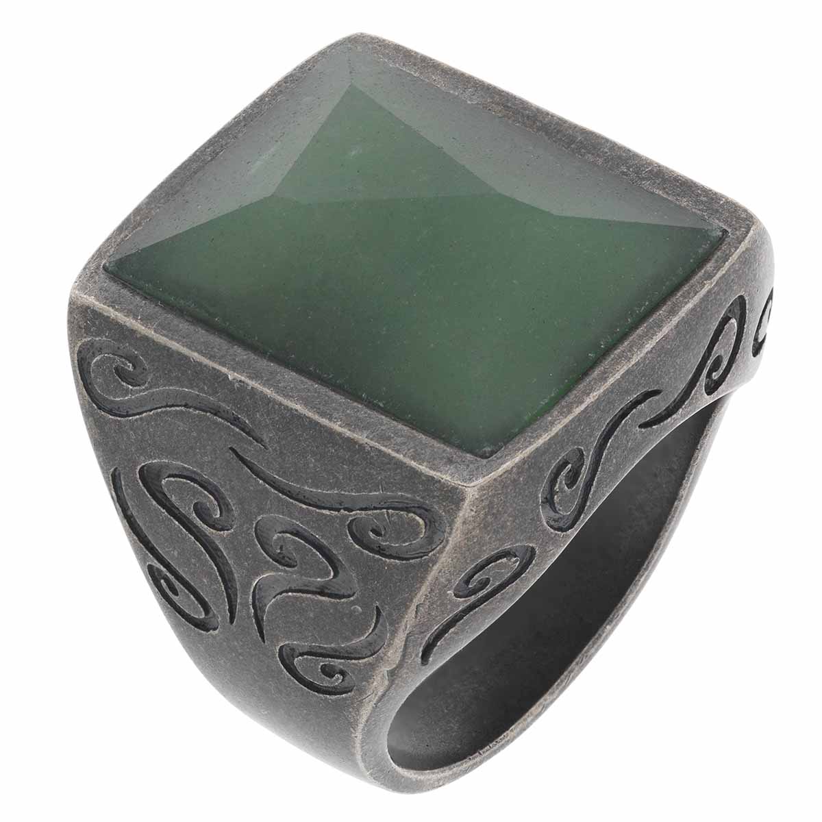 Marco Dal Maso Ara Engraved Silver Ring with Adventurine Pyramid Stone
