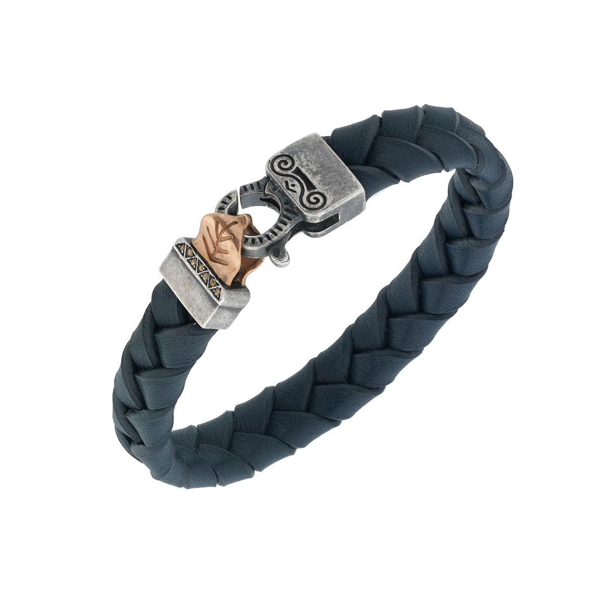 Marco Dal Maso Lash Braided Blue Leather Bracelet with Rose Gold Vermeil and Yellow Sapphires