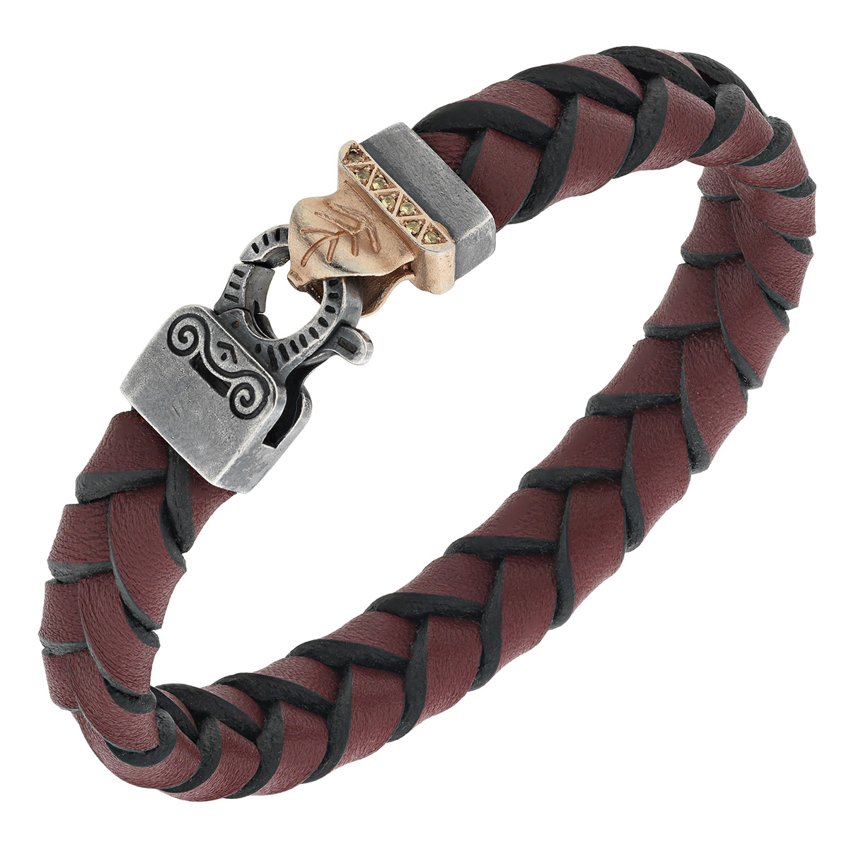 Marco Dal Maso Lash Braided Red Leather Bracelet with Rose Gold Vermeil and Yellow Sapphires