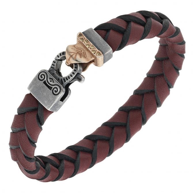 Marco Dal Maso Lash Braided Red Leather Bracelet with Rose Gold Vermeil and Yellow Sapphires