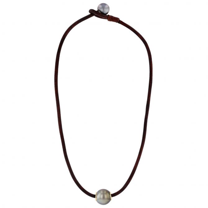 Vincent Peach Tahitian South Sea Cultured Pearl Toggle Necklace with Leather Cord, 17"