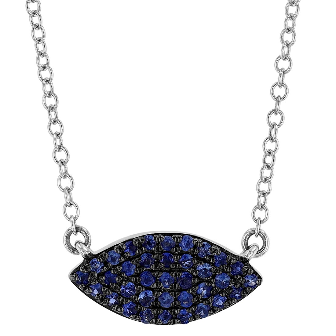 Sapphire Pavé Navette Necklace in White Gold with Black Rhodium, 18