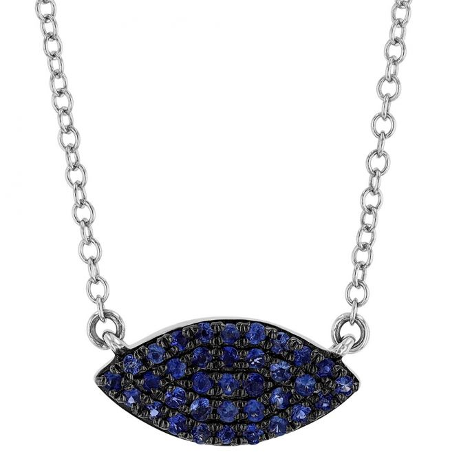 Sapphire Pavé Navette Necklace in White Gold with Black Rhodium, 18"