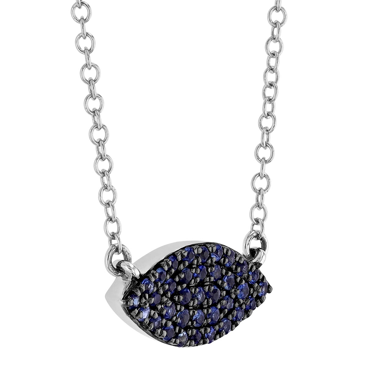 Sapphire Pavé Navette Necklace in White Gold with Black Rhodium, 18