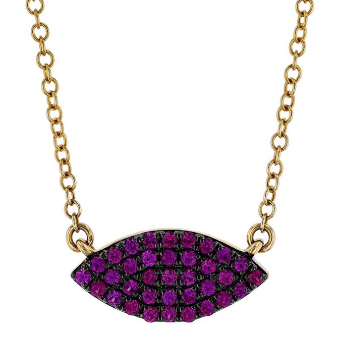 Ruby Pavé Navette Necklace in Yellow Gold with Black Rhodium, 18"