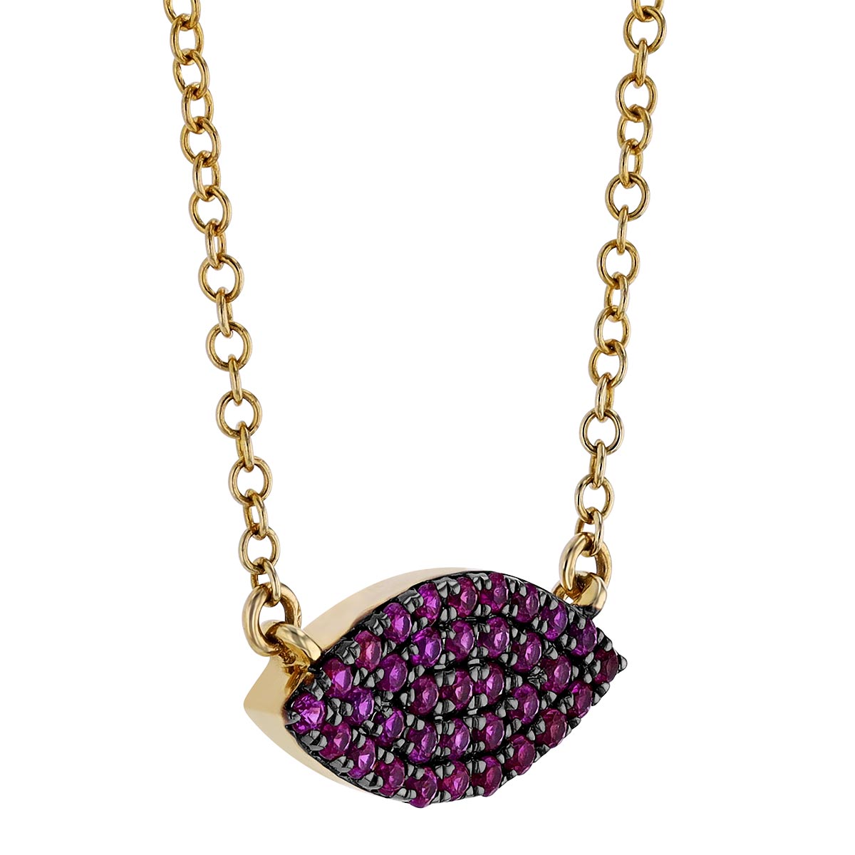 Ruby Pavé Navette Necklace in Yellow Gold with Black Rhodium, 18