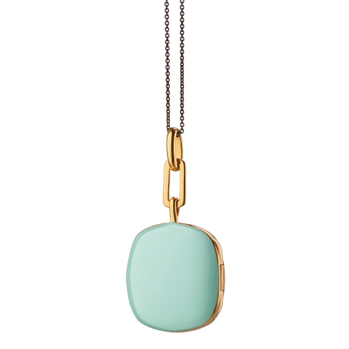 Monica Rich Kosann Green Enamel Cushion Locket with Green Sapphire in Yellow Gold Vermeil, 17