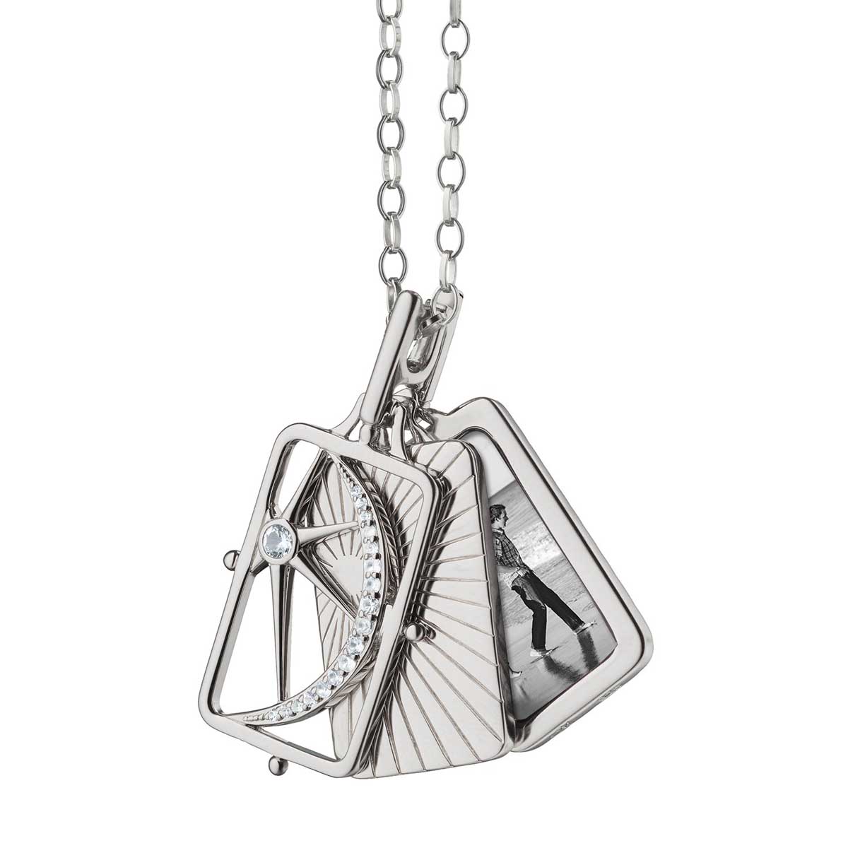 Monica Rich Kosann Sun, Moon and Stars Gate Locket in Sterling Silver with Sapphires, 18