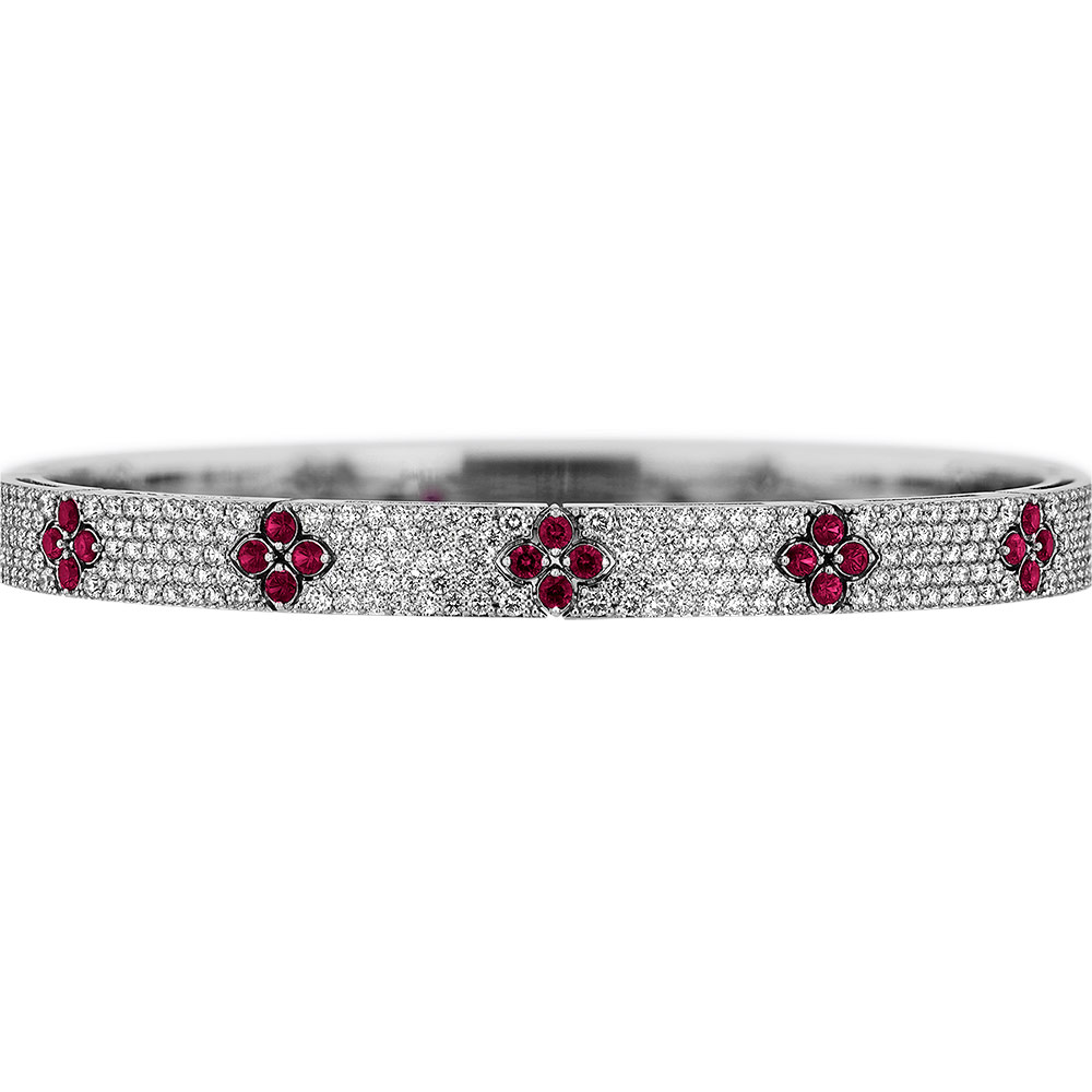 Roberto Coin Love in Verona Diamond Pavé & Ruby Bangle Bracelet in 18K White Gold