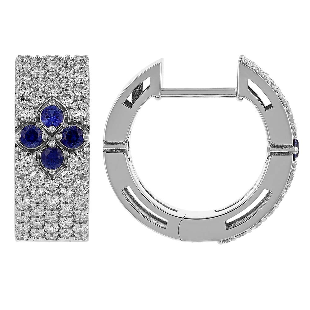 Roberto Coin Love in Verona Diamond Pavé & Sapphire Small Hoop Earrings in 18K White Gold