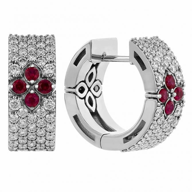 Roberto Coin Love in Verona Sapphire & Diamond Pavé Small Hoop Earrings in 18K White Gold